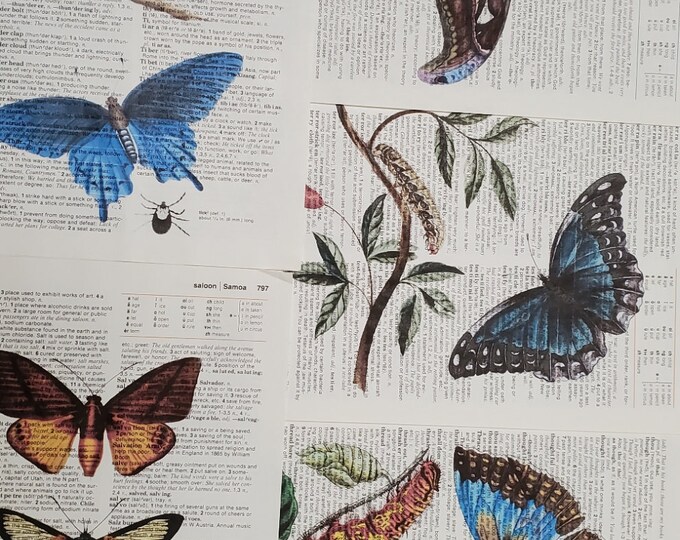 Butterfly Themed Dictionary Page Prints, Set of 5
