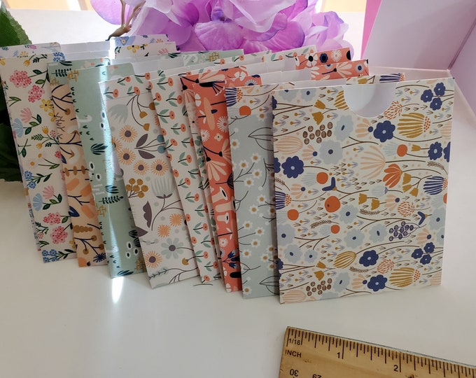 Handmade Floral Library Pockets: Scrapbook Journal Ephemera (Lot of 10)