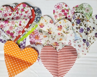 Die Cut Cotton Fabric Hearts for Scrapbooking, Applique etc. Set of 20 no repeat paterns