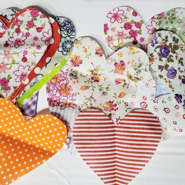 Die Cut Cotton Fabric Hearts for Scrapbooking, Applique etc. Set of 20 no repeat paterns