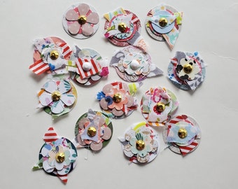 Handmade Paper Fabric Button Embellishments: Scrapbook Junk Journal Supplies