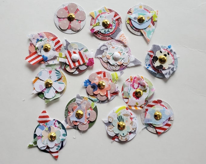 Handmade Paper Fabric Button Embellishments: Scrapbook Junk Journal Supplies