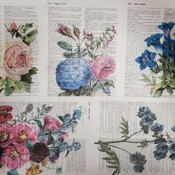 Flower Themed Dictionary Prints, Set of 5