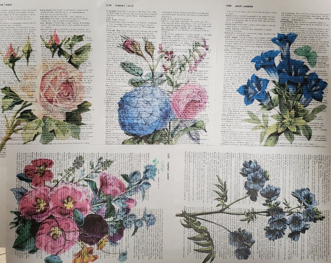 Flower Themed Dictionary Prints, Set of 5