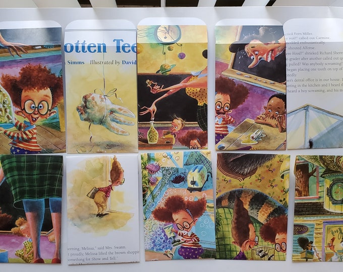 Rotten Teeth Book Page Envelopes: Handmade Paper Ephemera, Junk Journal Supplies