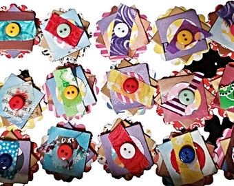 10 x Handmade Paper Flower Embellishments for Scrapbooking Ephemera, Junk Journals, Snailmail, etc