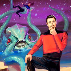 Star Trek William Riker Wand Kunst Druck -Next Generation, TNG, Number One, Deanna Troi, Sci-Fi Kunst, trekkie Geschenk, Geek, Malerei 7,5 x 11