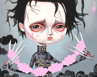 Edward Scissorhands Wall Art Print - Tim Burton art, Johnny Depp, pop surrealism, pastel goth, movie, big eyes, fan art, illustration 8.5x11