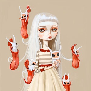 Pop Surrealism Girl wall art print - big eyes girl, creepy cute art, lowbrow art, digital painting, illustration, 8x10