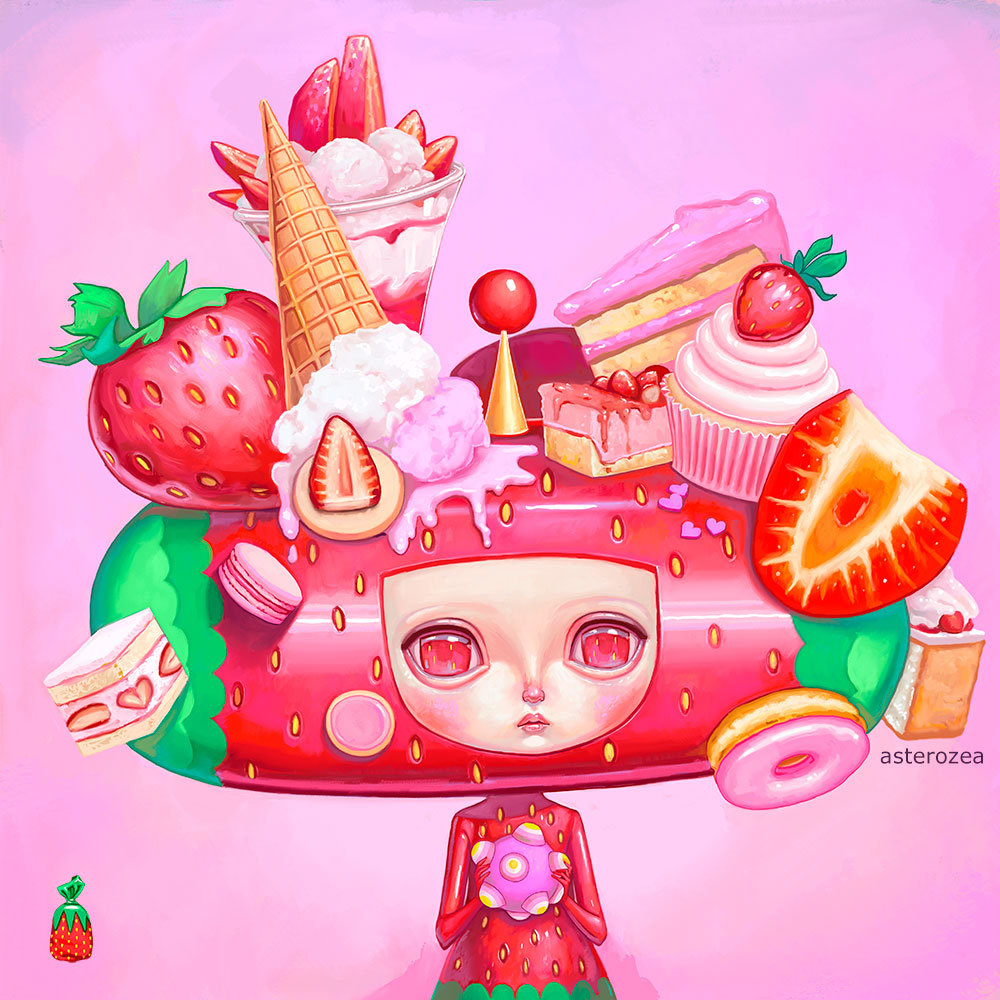 失恋アート　medusami art カラフルアート Katamari Art Print - Ichigo, Katamari Damacy, Kawaii Art, Pastel