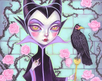 Maleficent Art Print - pop surrealism, big eyes, painting 8x8