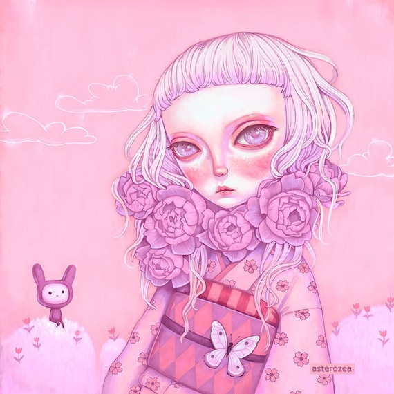 Pastel Pink Girl Kimono Art Print Kawaii Pastel Painting - Etsy Ireland