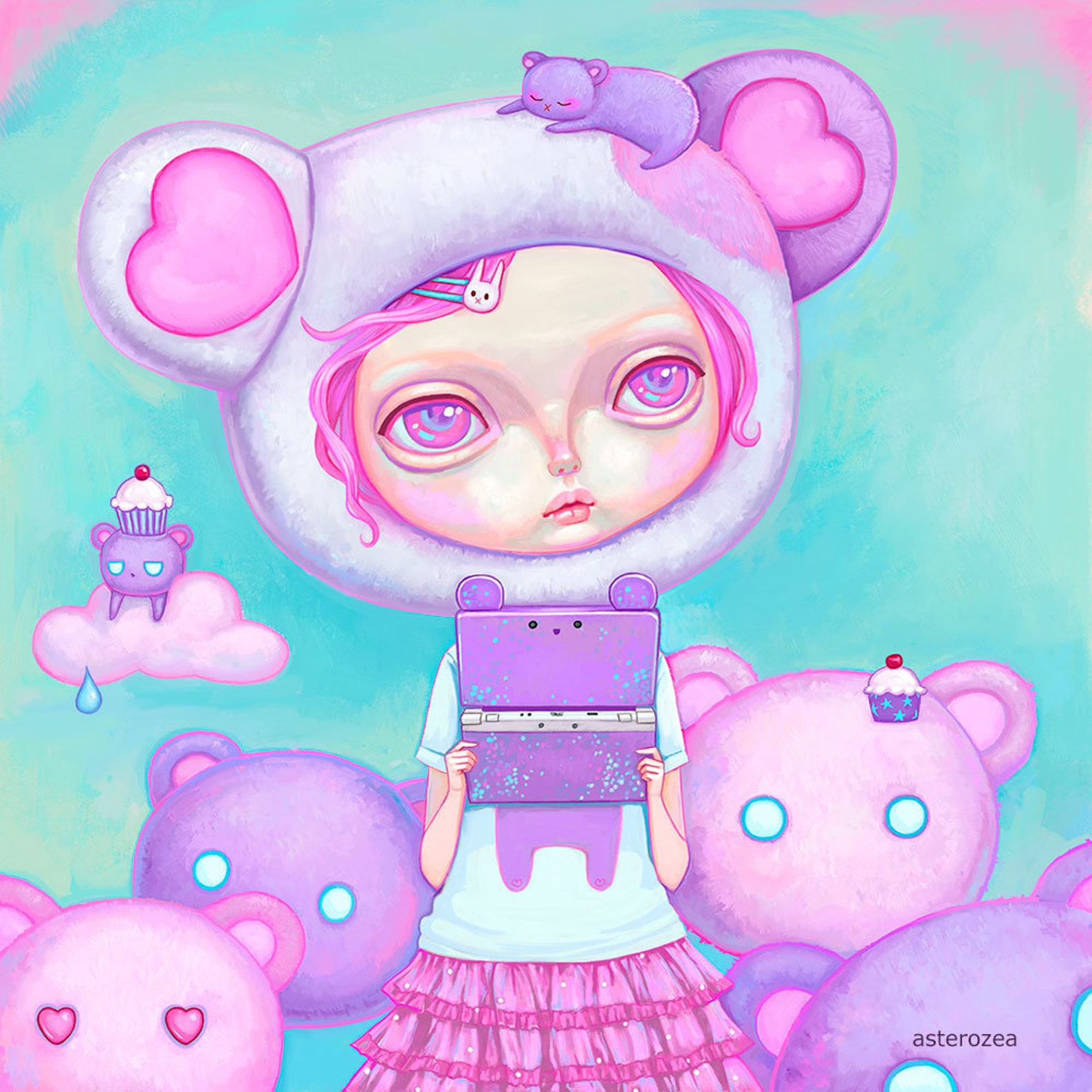 Kawaii Art Print Pastel Kei Fairy Kei Pastel Pink Hair Etsy