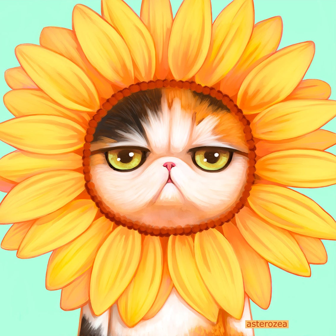 Sunflower Cat Exotic Shorthair Cat Big Eyes Art Cat Lovers Etsy