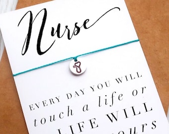 Nurse Gift | NICU Nurse Gift | hand stamped stethoscope wax string bracelet with Nurse appreciation card and envelope