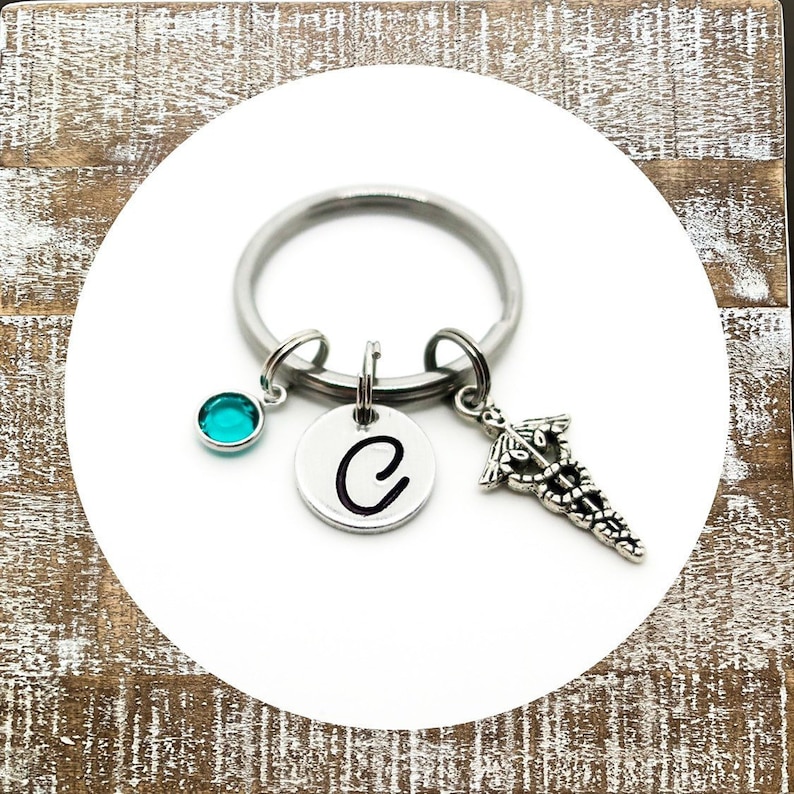 Ultrasound Tech gift Sonographer gift Radiology Technologist Gift Personalized caduceus keychain image 1