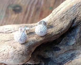 Sterling silver tiny sea urchin stud earrings