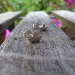 Sterling silver tiny boat stud earrings