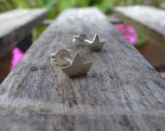 Sterling silver tiny boat stud earrings