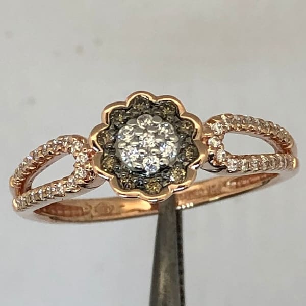 Gorgeous Rose Gold Plated 10- Chocolate Diamond .06 Ct Tw  And  CZ Ring 925 Sterling Silver. Brown Diamonds ARE Genuine White stones are cz