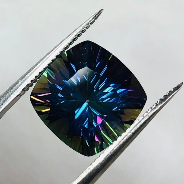 Beautiful Large 10x10 MM Cushion Concave Natural Coated Mysty Universe Topaz Loose Stone 5 ct Minimum USA Owned & Operated Ships from NY