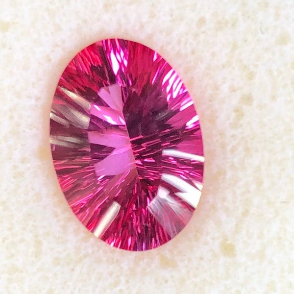 Beautiful Concave Cut 14x 10  mm Oval Hot Pink  Coated Topaz Loose Stone Genuine Topaz Over 6 Carats (6.85)