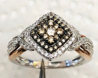 Gorgeous Two Tone Genuine 29- Chocolate Diamond .26 Ct Tw  CZ Ring 925 Sterling Silver. Brown Diamonds ARE Genuine , White stones are cz