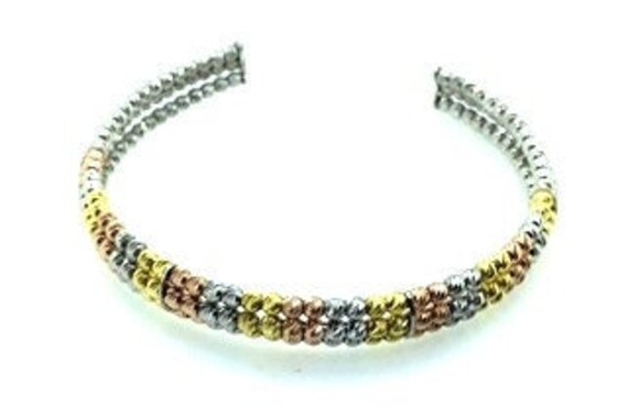 Italian Designer Silver Row Tri Color Ball Open Cuff