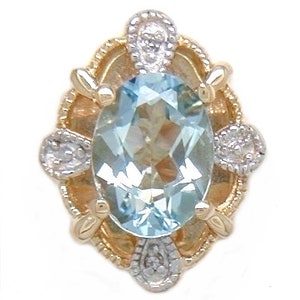 R.KLEIN Designed 14 kt Gold  Bracelet Slide 8x6 Oval Genuine Aqua And  Natural Diamonds