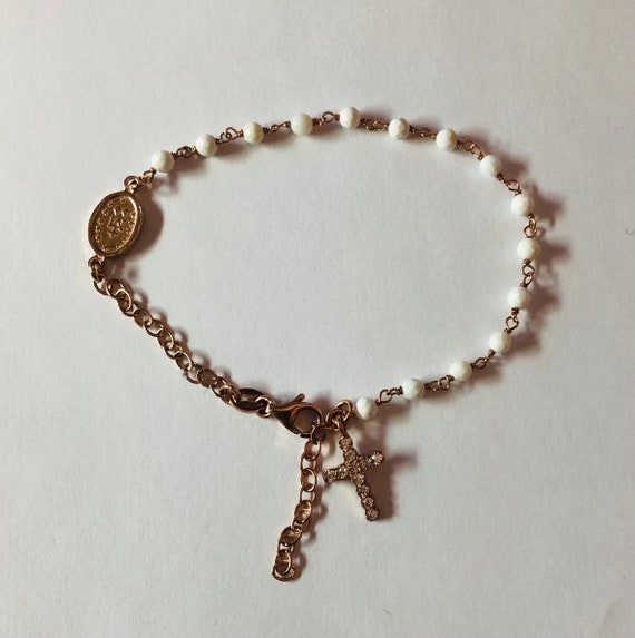 Vintage Mother of Pearl Rosary with Rose Gold Over Brass - Yourgreatfinds