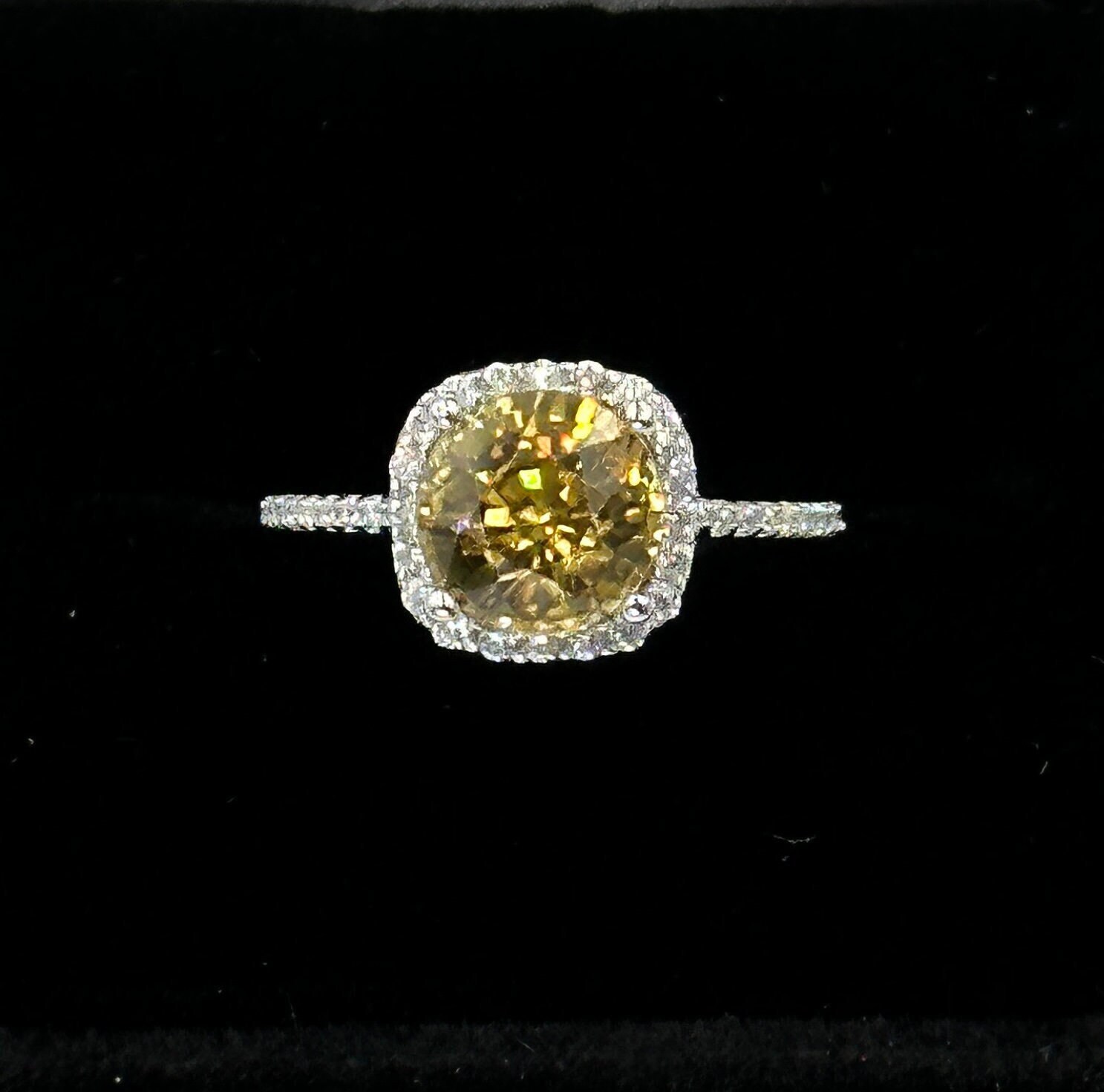 R.Klein Rare Stunning Round Genuine Yellow Zircon 3.60 Carats & White Zircon Halo Ring Set In Silver 8.5mm Round VS Quality Yellow Zircon