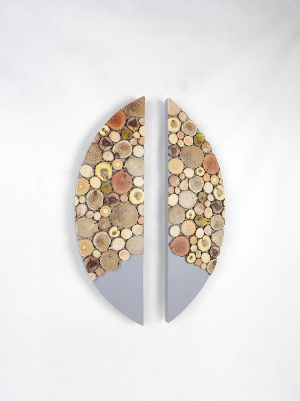 Tableau Abstrait en Bois, Décoration Murale Tableau Moderne Fait Main avec Des Rondins de Bois Recyc