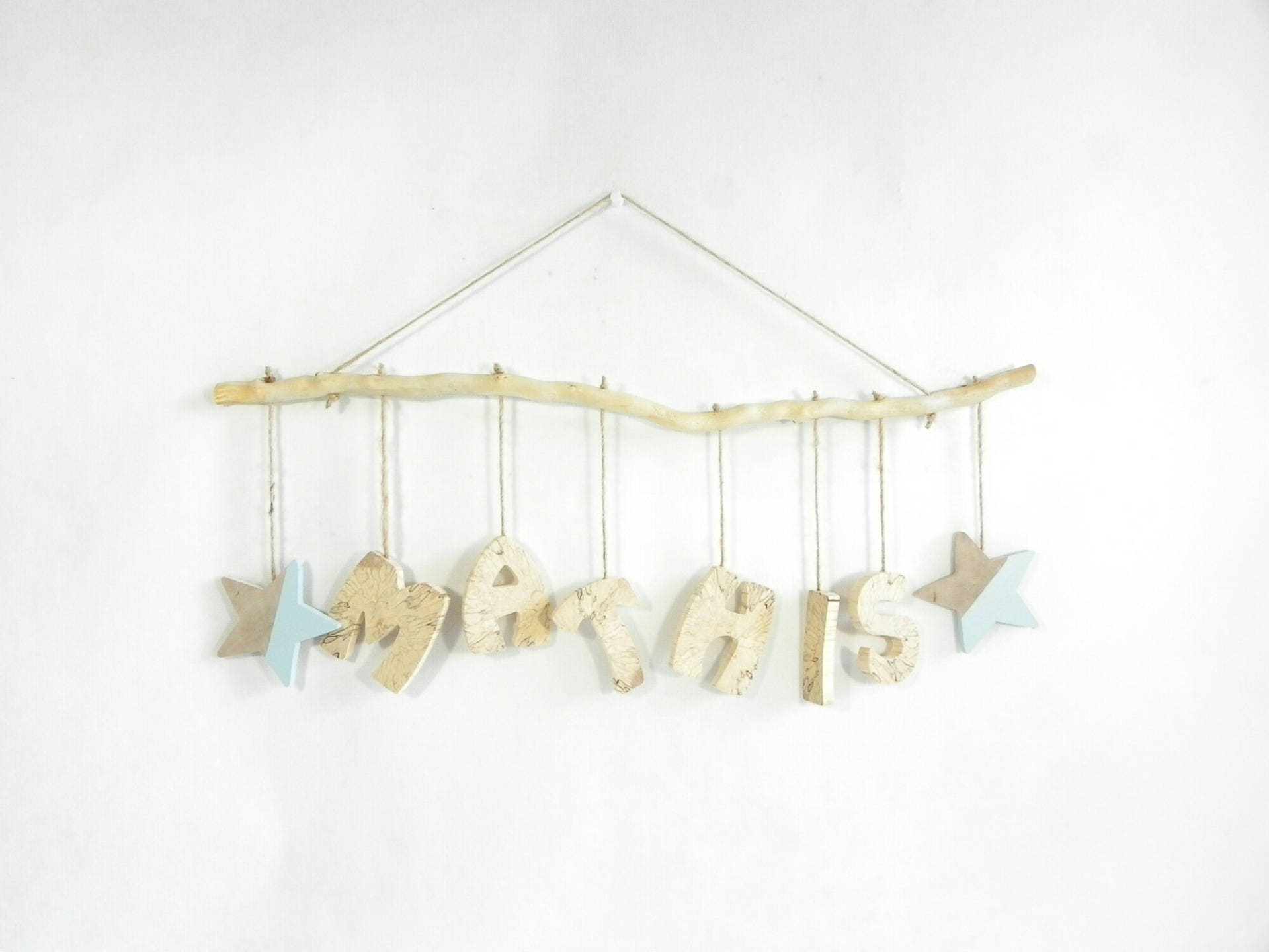 Mobile avec Prénom en Bois Massif Naturel, Déco de Chambre d'enfant, Cadeau Naissance, Fait Main