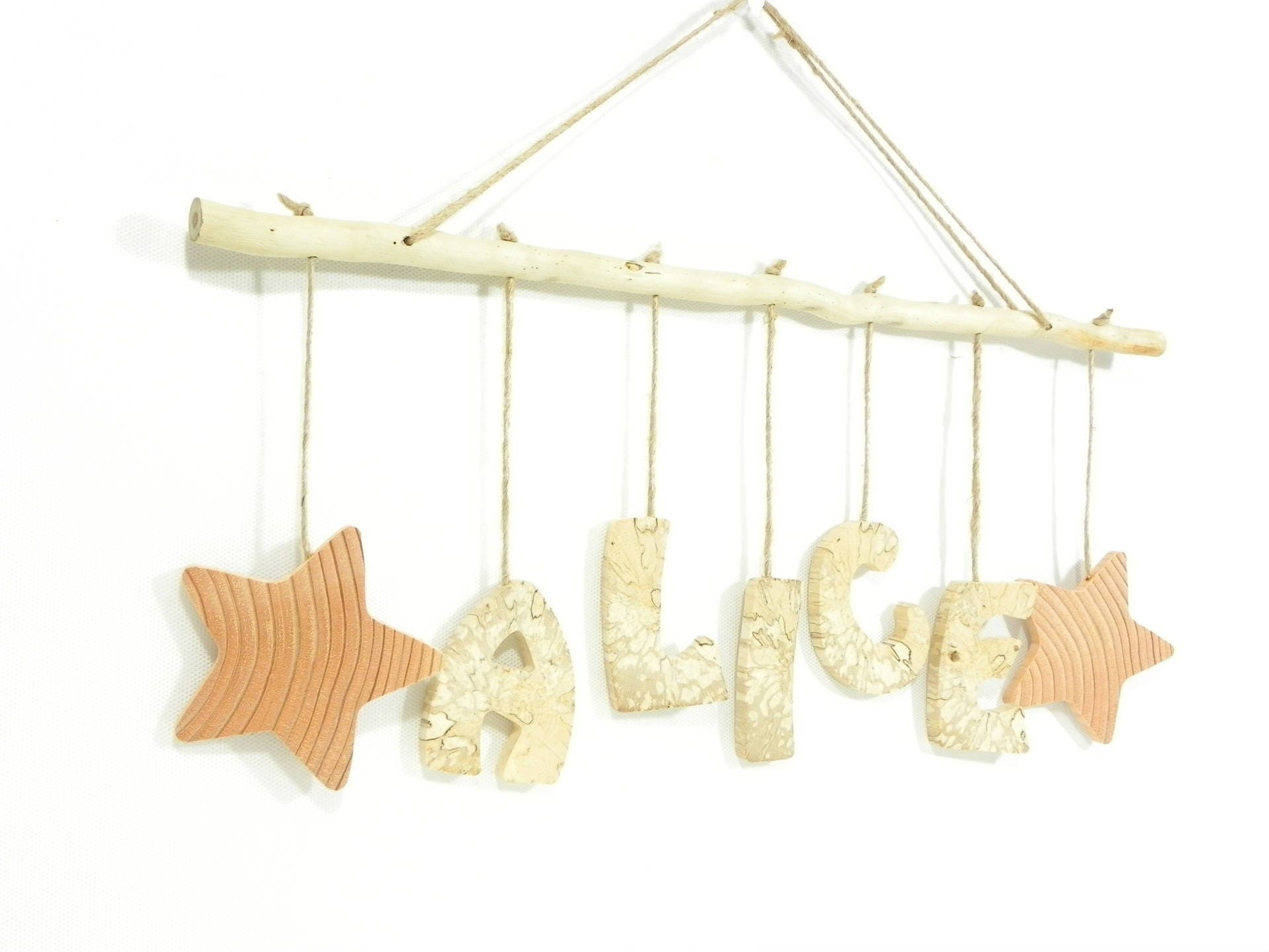 Mobile Prénom en Bois, Lettres Plaque de Porte Prénom, Bois Naturel, Cadeau Naissance, Personnalisé