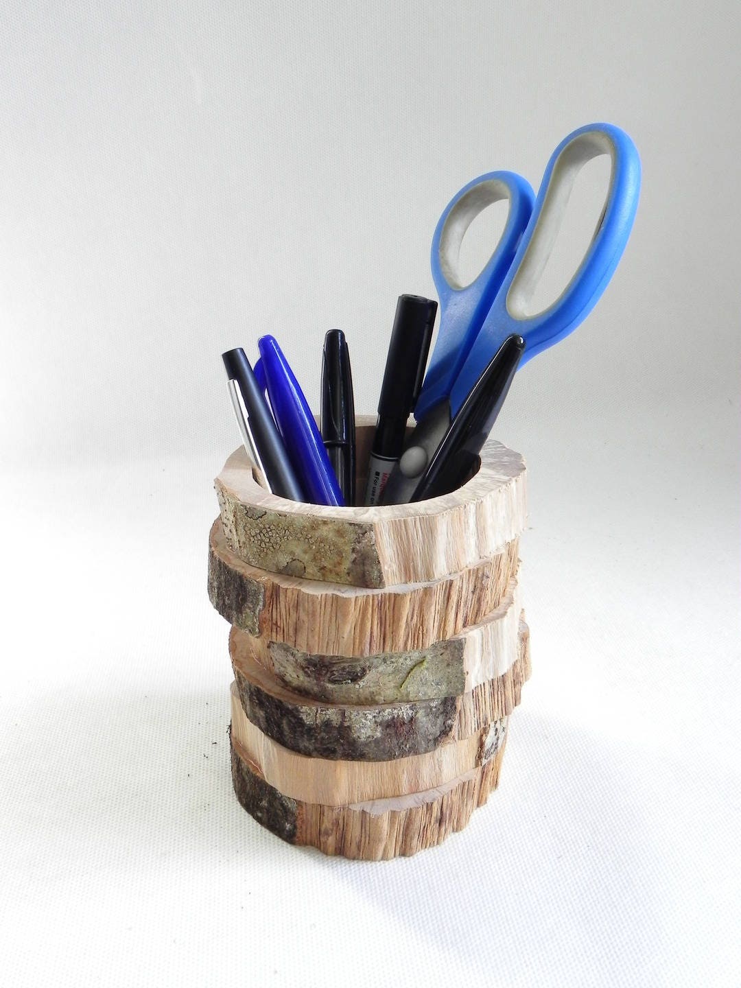 Pot à Crayons en Bois Massif Naturel Entièrement Fait Main