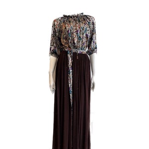 Pure Silk Georgette 100% Chocolate with Gold Dust Maxi Skirt Georgette Lined Side Pockets Contrast print pockets Semi-sheer One Size