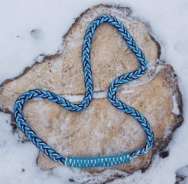 Paracord Neck Rope Cordeo for Bridleless Riding Handmade Equestrian Tack Blue and White Neck Rope