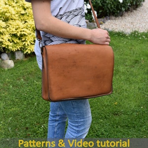 Leather laptop bag 16",Messenger bag, Shoulder Bag, Leather Satchel PDF patterns and video tutorial