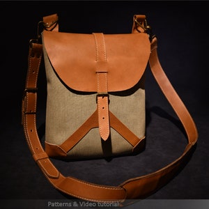 Cross-Body bag sewing pattern and video tutorial, adjustable strap, leather bag pattern, DIY, sewing digital PDF pattern,