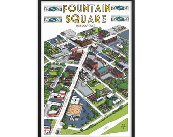 Fountain Square | Indianapolis Indiana Illustration | Art Wall Decor Print Poster Canvas