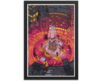 Monument Circle, Holiday Edition | Indianapolis Indiana Illustration | Art Wall Decor Print Poster Canvas