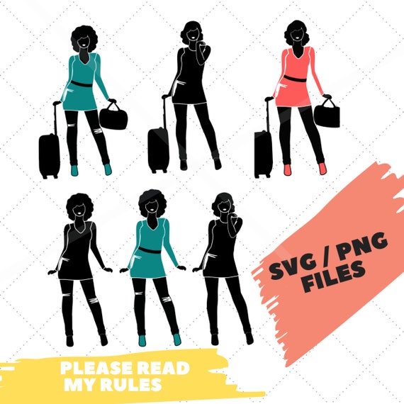Traveling Girls Afro Silhouette African American Clipart Etsy