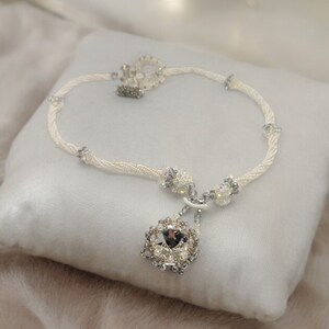 Frostlight Crystal Necklace – One-of-a-Kind Handwoven White & Silver Beaded Pendant | Elegant Winter Jewelry