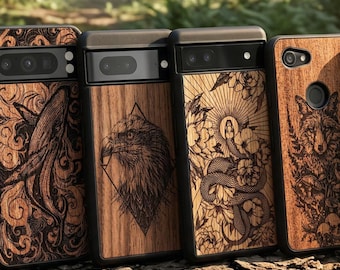 Real Engraved Wood case for Google Pixel 10, 10 Pro, 10 Pro XL | 9, 9 Pro, 9 Pro XL | 8, 8 Pro, 8a | 7, 7 Pro, 7a | 6, 6 Pro, 6a | 5A 5G