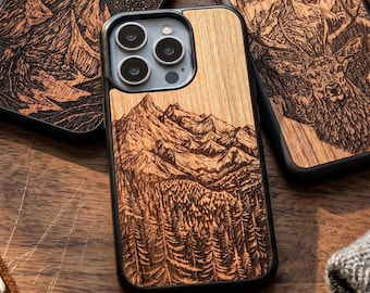 Mountains | Real wood Magsafe case for iPhone 17, 16, 15, 14, 13, 12, 11, X | Pro Max, Pro, Plus | Handcrafted, Protective, Nature Inspired