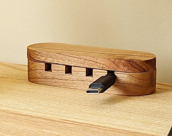 Wooden cable holder | Mahogany, Walnut, Cherry | Wire management | Desk organization | Office gift