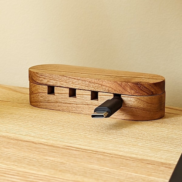 Wooden cable holder | Mahogany, Walnut, Cherry | Wire management | Desk organization | Office gift