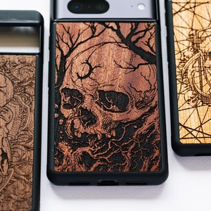 Gothic skull - Google Pixel wood case for 8 Pro, 8 | 7a, 7, 7 Pro | 6a, 6, 6 Pro |  5, 5a 5G | 4a, 4, 4 XL | 3A, 3A XL