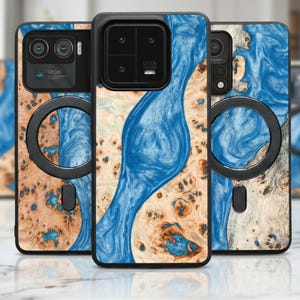 Ocean Flow Real Wood & Epoxy Xiaomi Case | Sky Gradient Design | Fits Xiaomi 17, 15, 14, 13, 12, 11 | Ultra, Pro Max, Lite, and Redmi