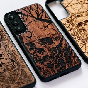 Gothic Skull - wood S24, S23, S22, S21, S20, S10 case | Samsung S23 Ultra case | S22 Ultra skull case, S22 plus wood case